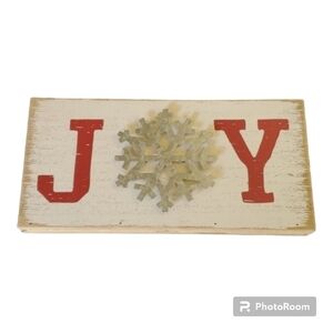 JOY small sign stand or hang with string hook distressed Hallmark used p…